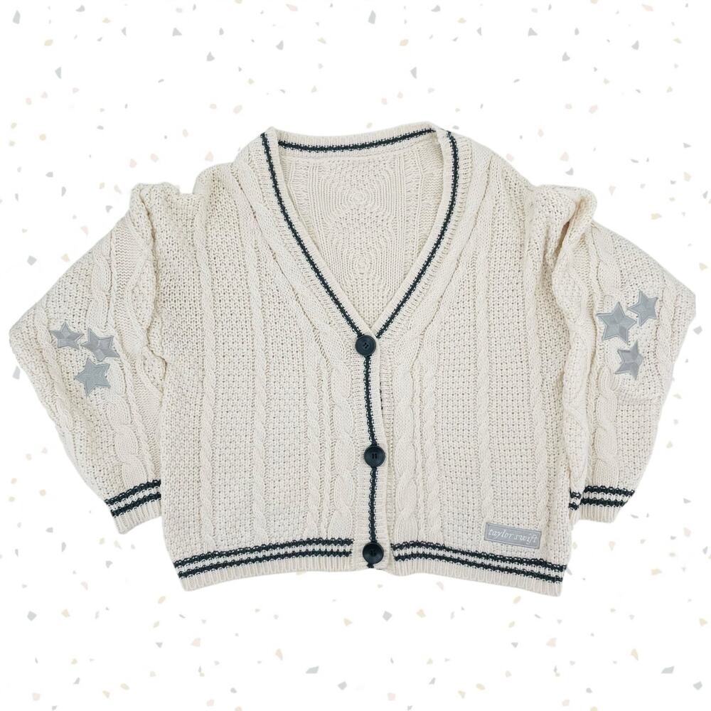 Taylor Swift Folklore The Cardigan OG 2020 Silhouette Cream Knit Top Size XS-Sm
